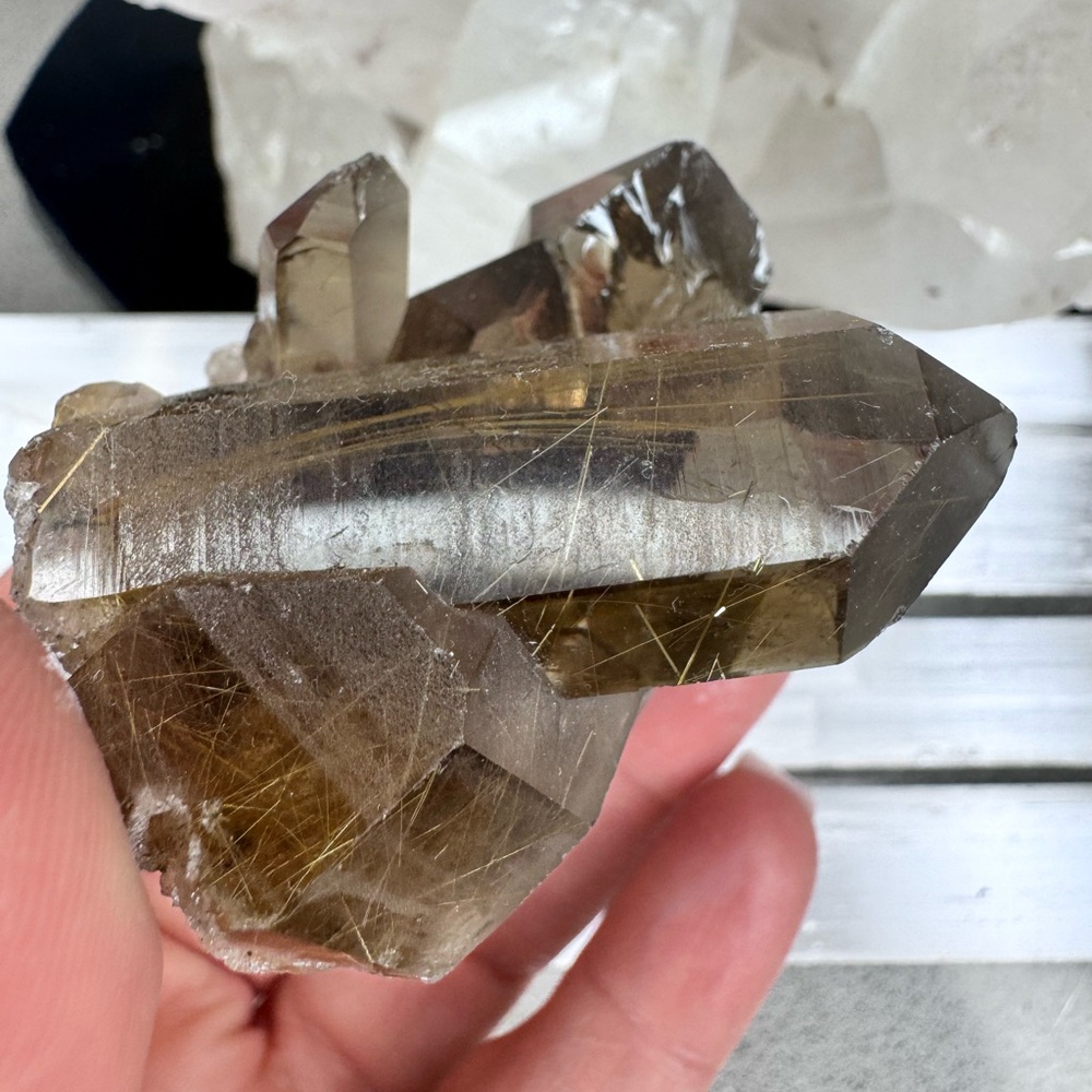 Smokey Quartz Cluster With Golden Rutile Brazil - Picture 9 of 9
